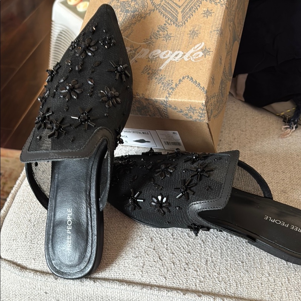 Free People Black Embellished Women's Shoes NWT and box.